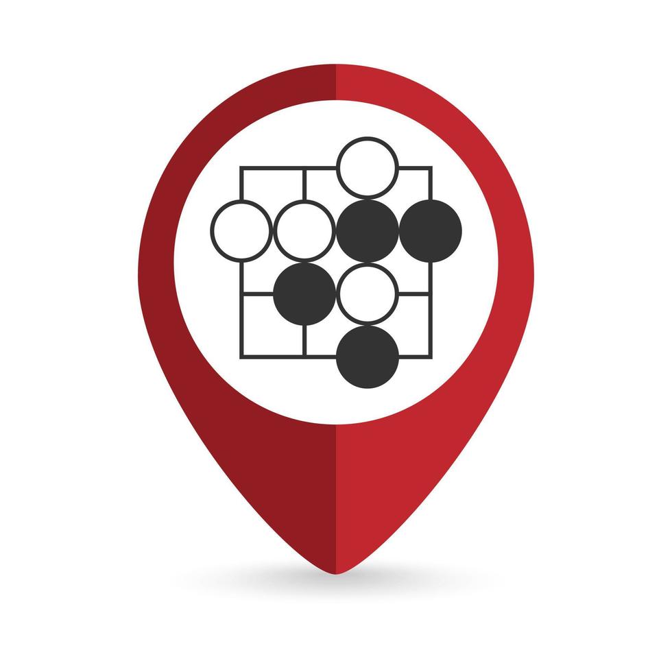 Map pointer with go game icon. Vector illustration.