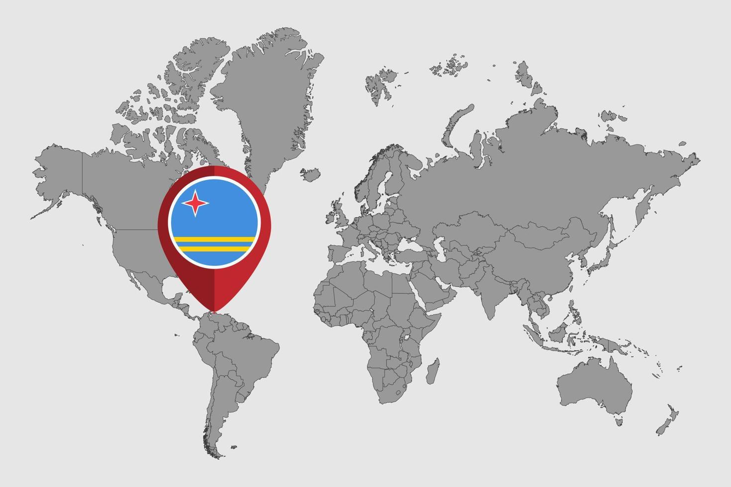 pin mapa con la bandera de aruba en el mapa mundial. ilustración vectorial vector