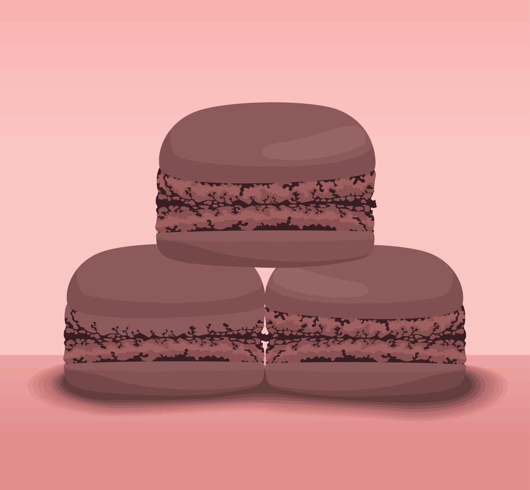 tres macarons de chocolate vector