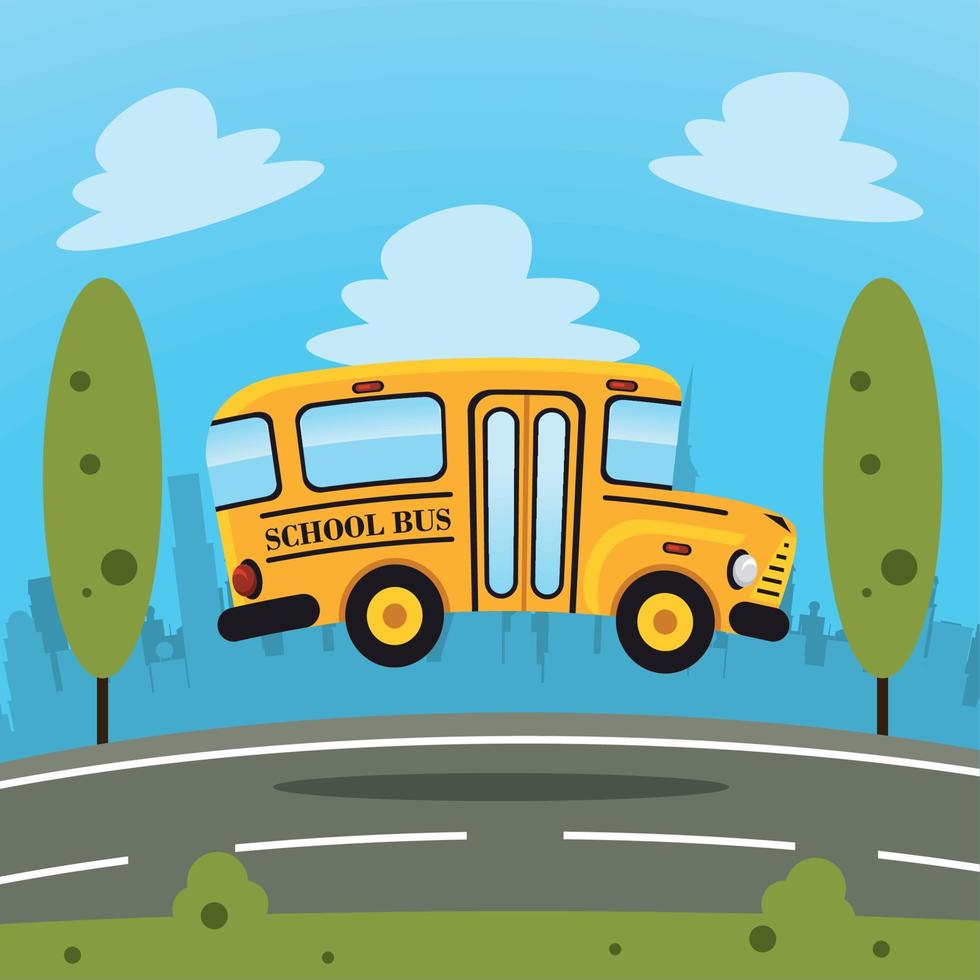 autobús escolar saltando en la carretera vector