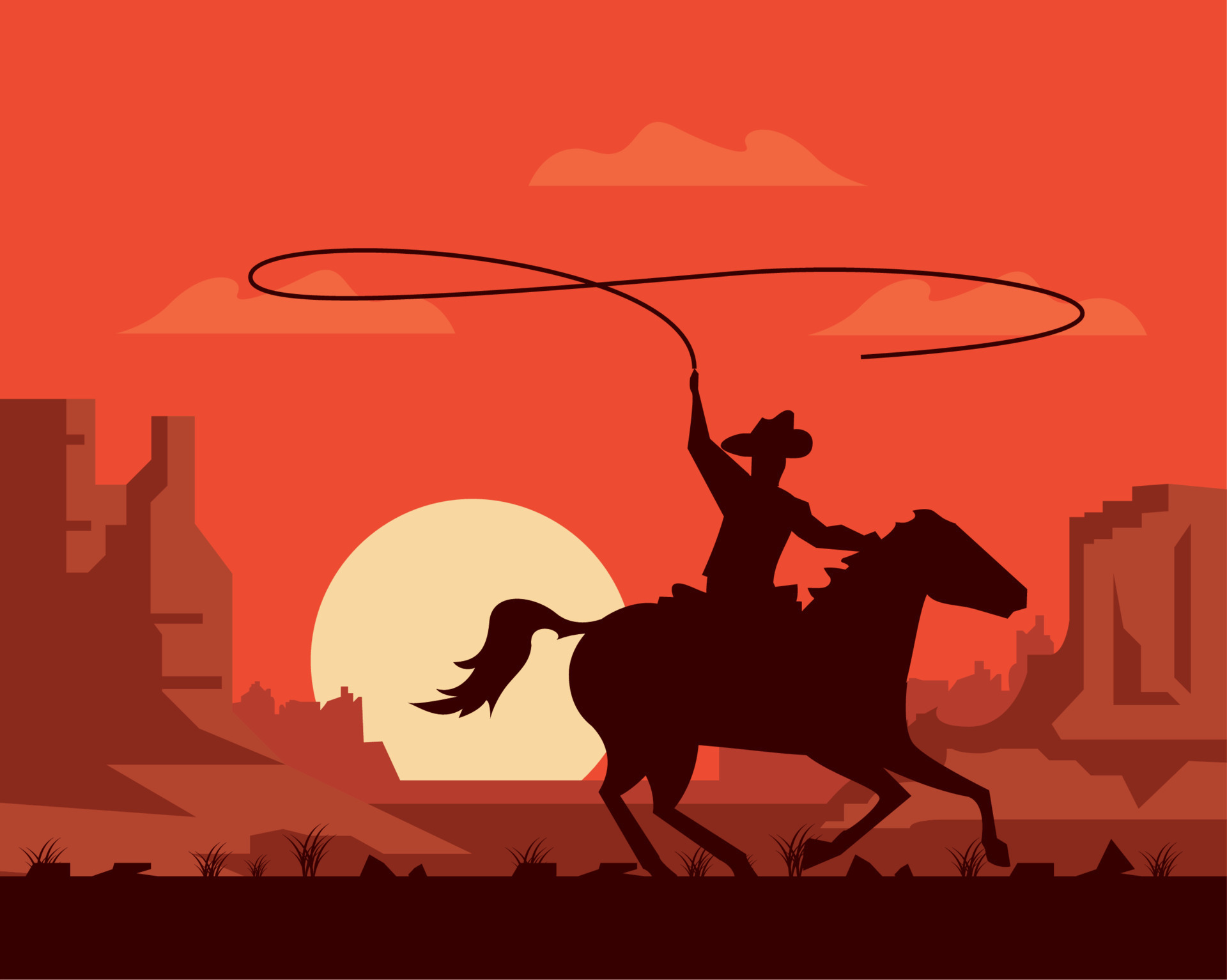 running cowboy clipart