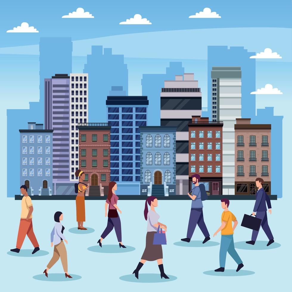 people walking on the city vector