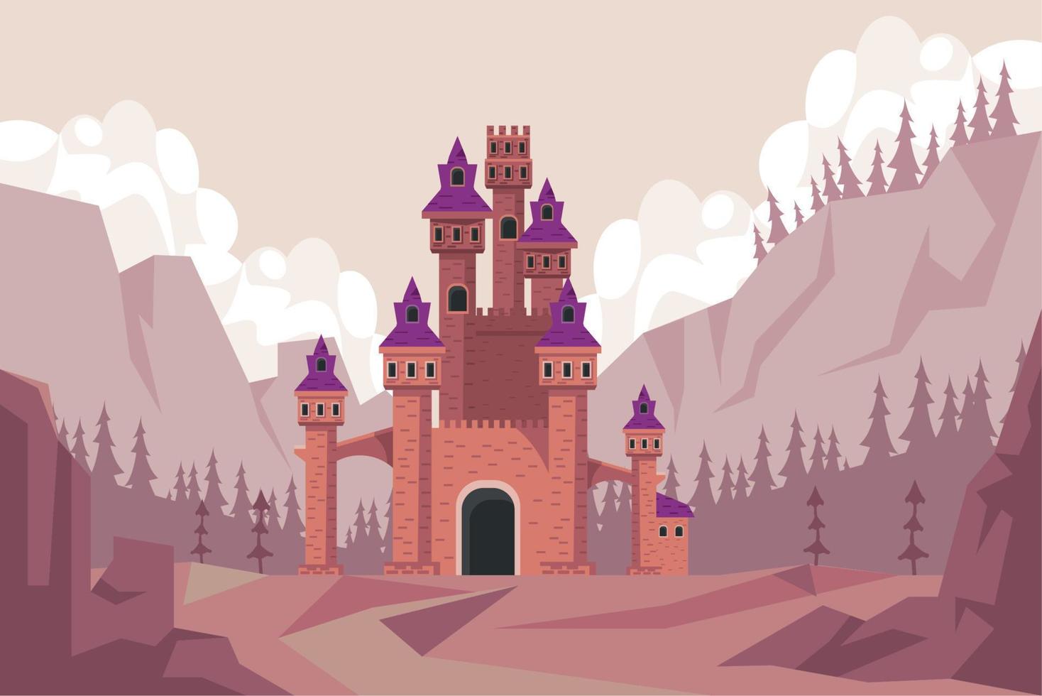 castillo rojo en el paisaje vector