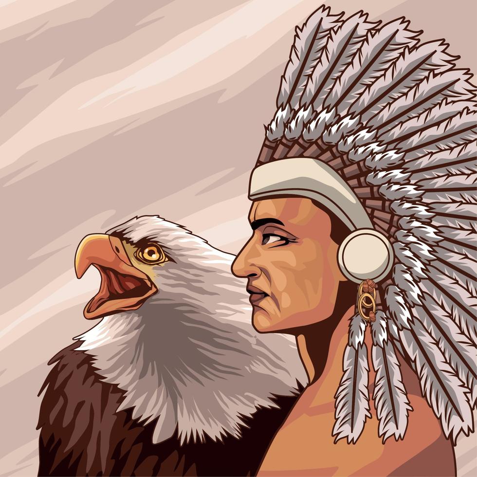 macho nativo con águila vector