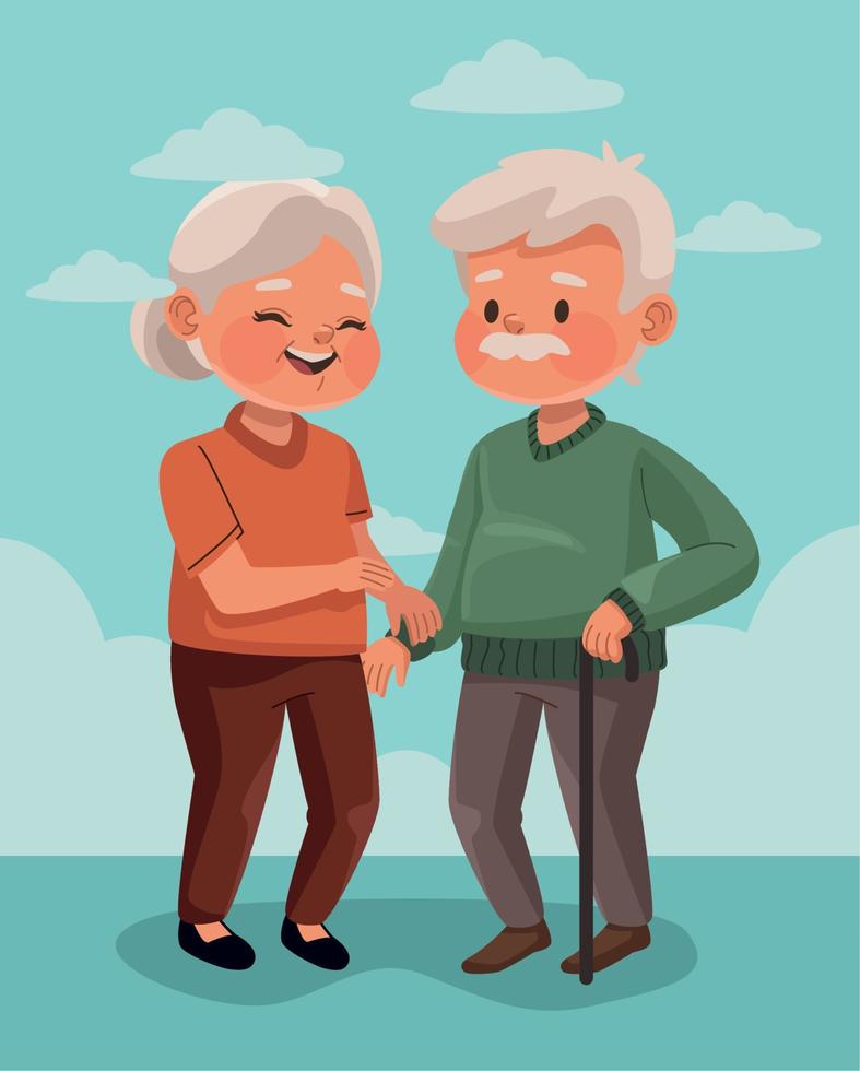 grandparents couple with clouds vector