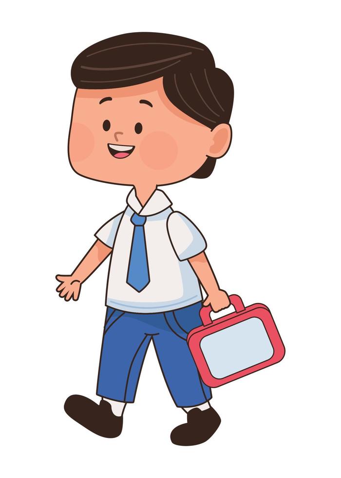 little student boy with lunch box vector