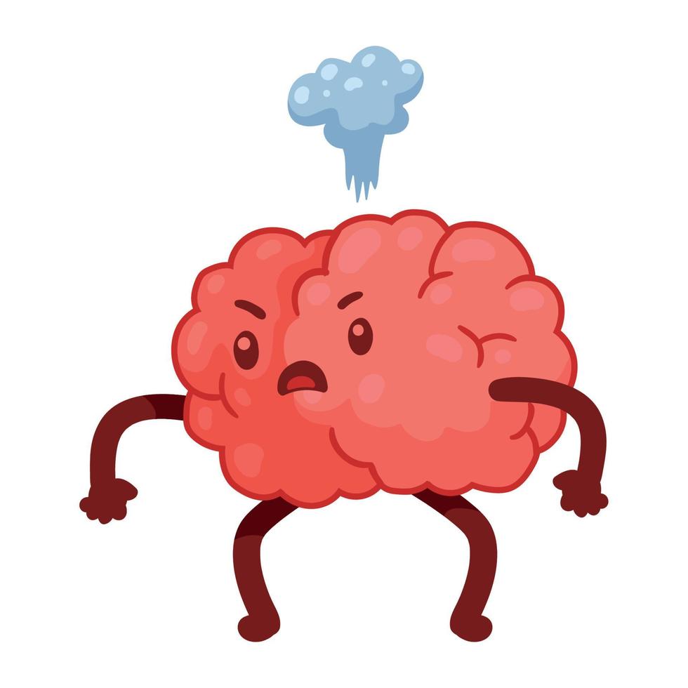 brain angry comic character vector