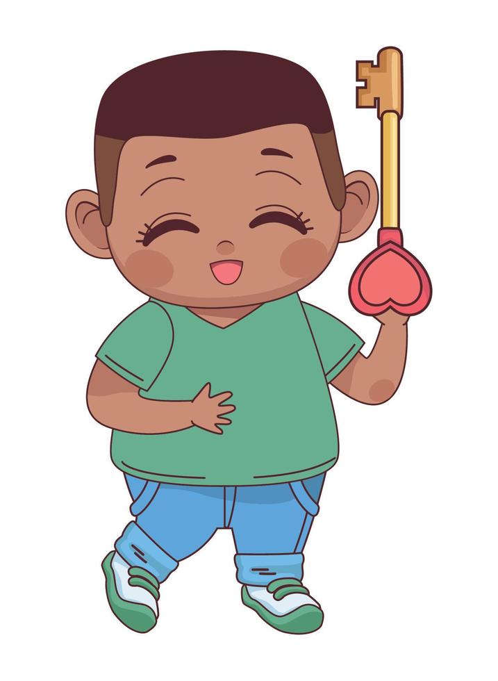 afro boy with heart key vector