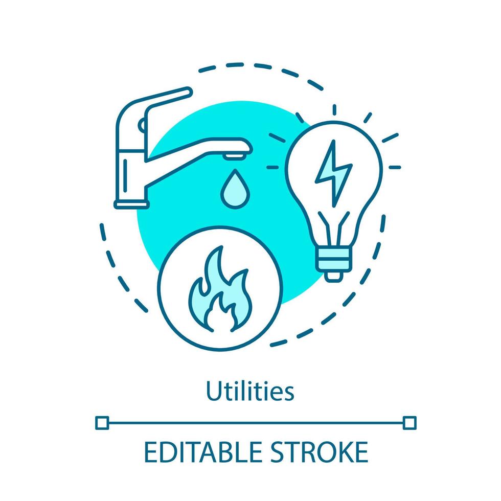 icono del concepto de servicios domésticos. servicios públicos, agua, idea de suministro de electricidad ilustración de línea delgada. gas natural, sistema de calefacción de apartamento. dibujo de contorno aislado vectorial. trazo editable.. vector