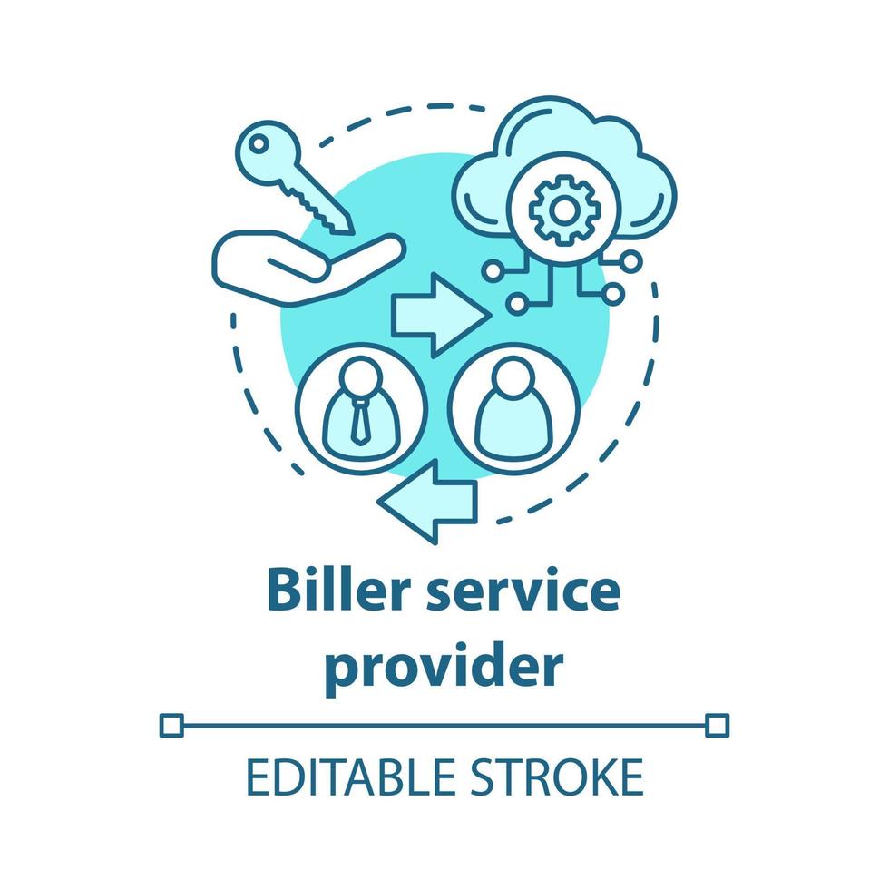 Biller service provider concept icon. Billing idea thin line illustration. Invoice providing. Services provision. E-payment for services. Vector isolated outline drawing. Editable stroke