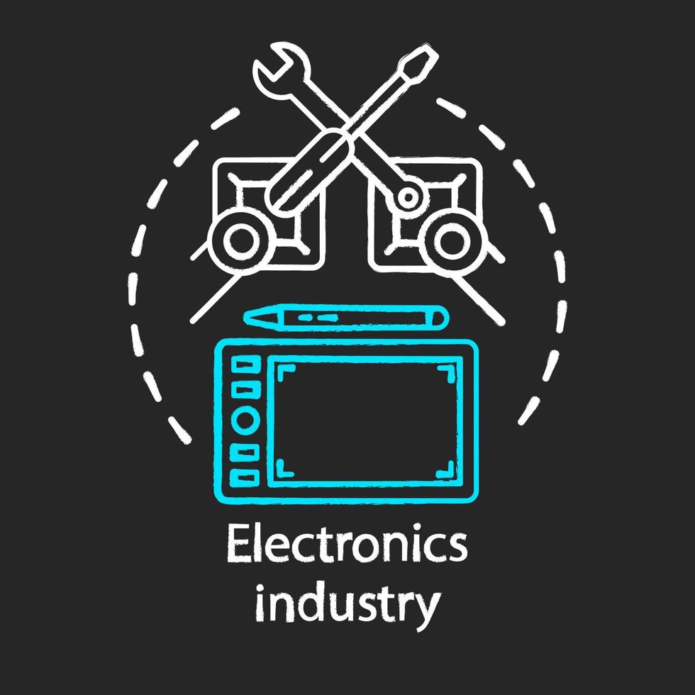 Electronics industry chalk concept icon. Technical service. Production and repair automation. Robot hands tablet idea. Vector isolated chalkboard illustration