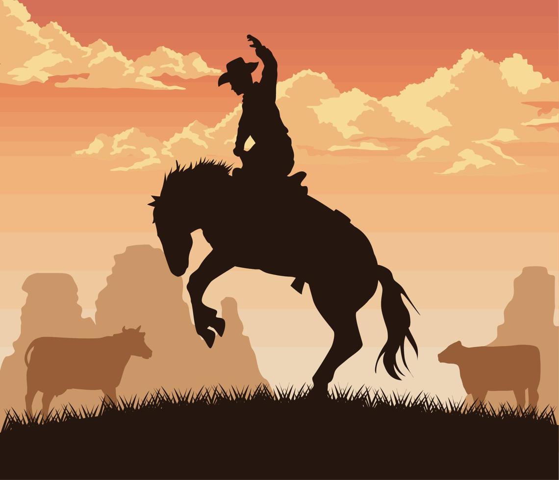 cowboy riding with cows vector