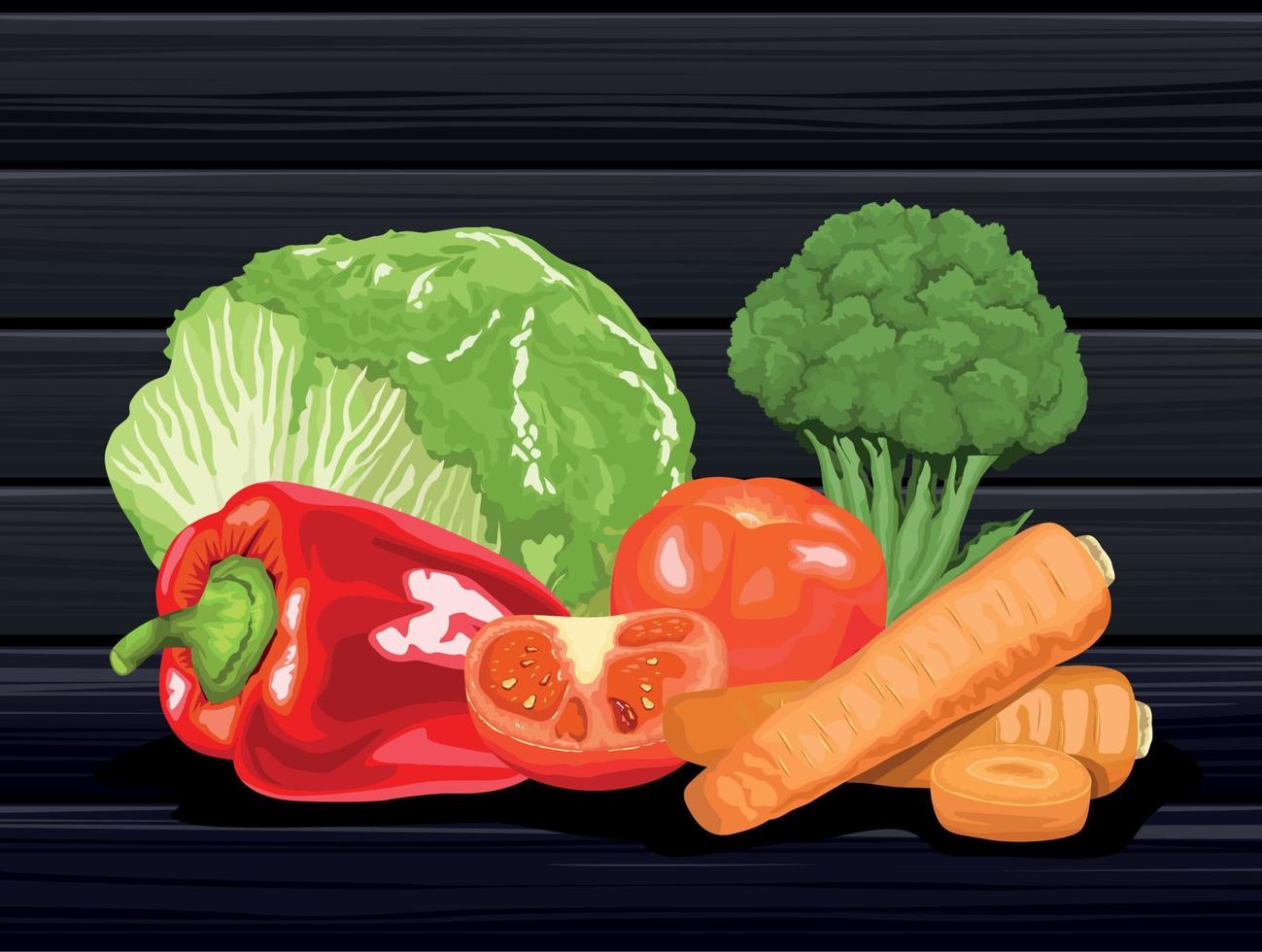 verduras en fondo de madera vector