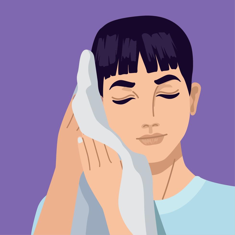 man drying his face scene vector