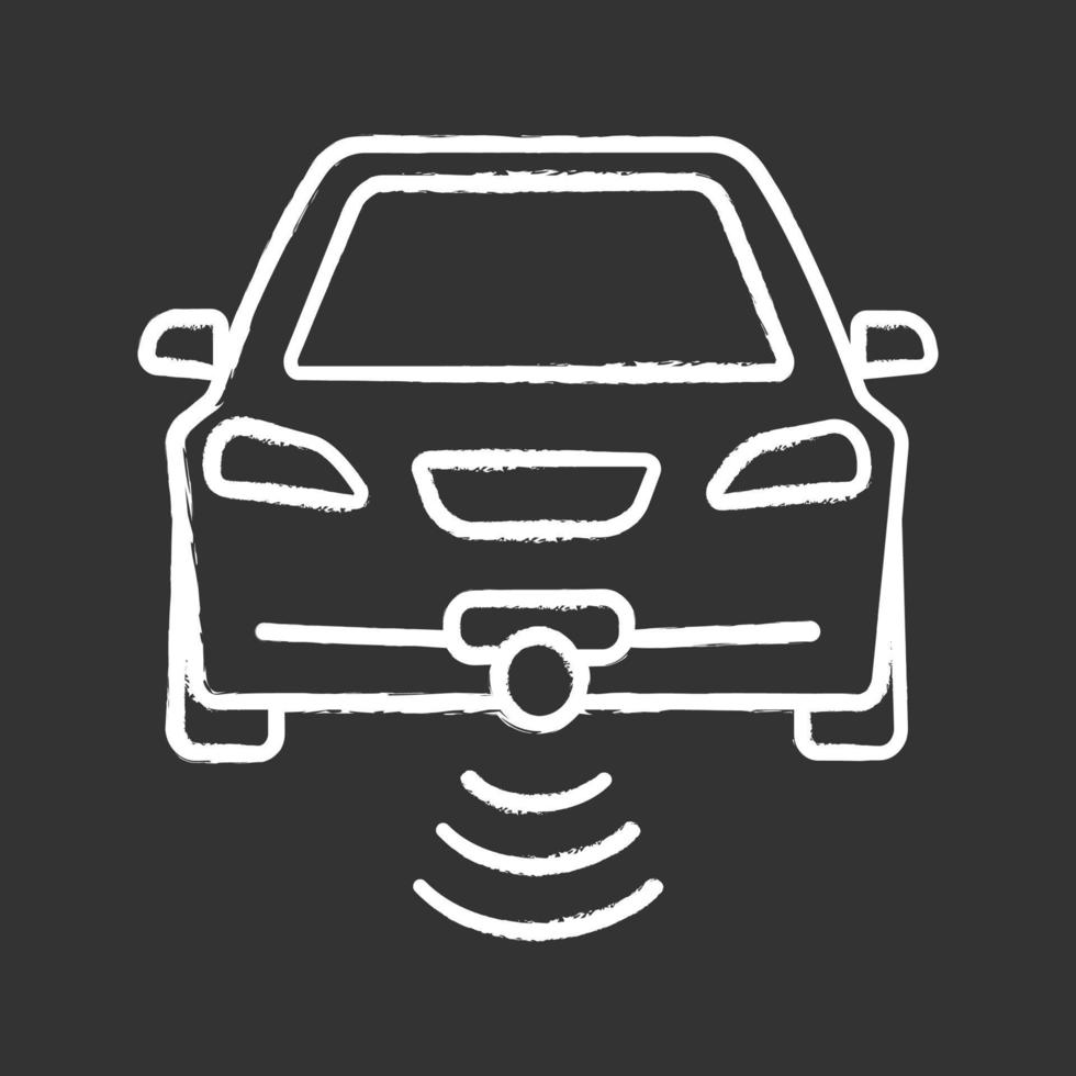 Smart car in front view chalk icon. NFC auto. Intelligent vehicle. Self driving automobile. Autonomous car. Driverless vehicle. Isolated vector chalkboard illustration