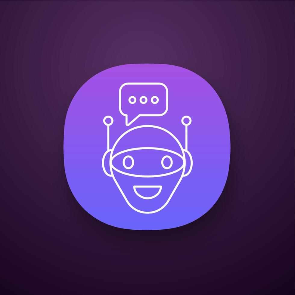 Chat bot app icon. UIUX user interface. Robot. Virtual assistant. Artificial intelligence. Web or mobile application. Vector isolated illustration