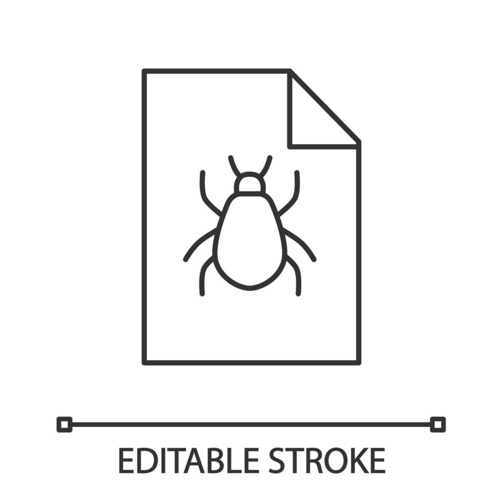 icono lineal de informe de errores. información de errores de software. ilustración de línea delgada. Estadísticas de virus informáticos. símbolo de contorno dibujo de contorno aislado vectorial. trazo editable vector