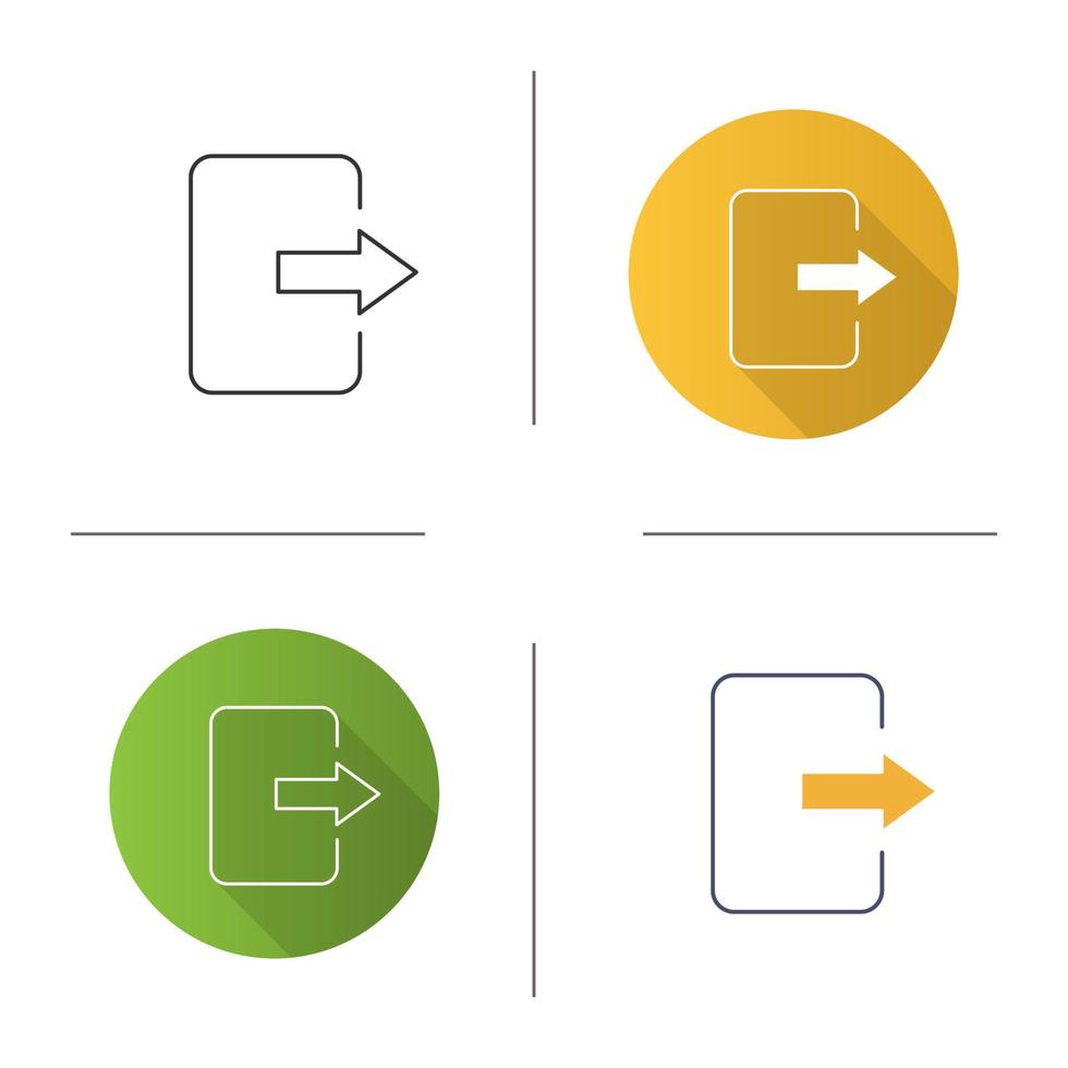 Exit button icon. Log out. Send file. Flat design, linear and color styles. Isolated vector illustrations
