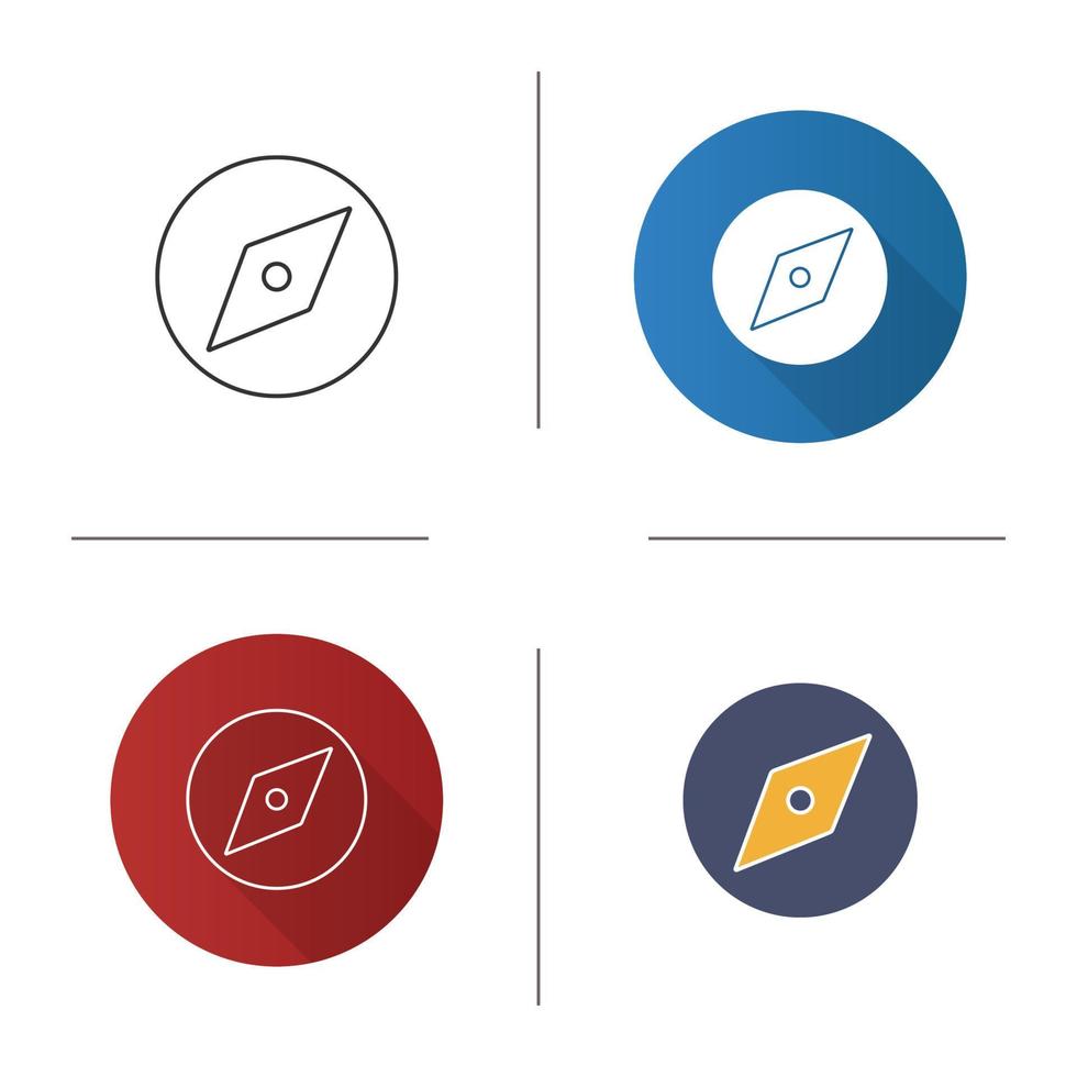 Explore tool icon. GPS navigation. Compass. Flat design, linear and color styles. Isolated vector illustrations