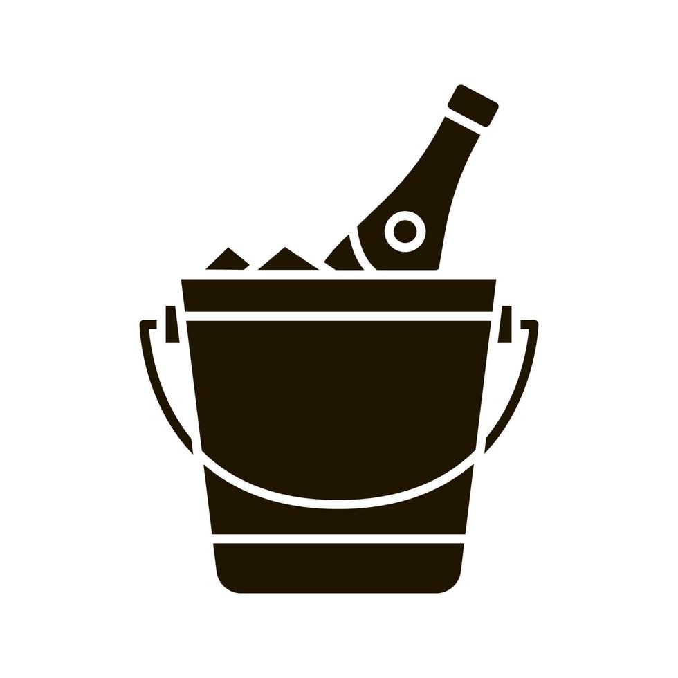 icono de glifo de cubo de champán. bebida alcohólica. botella de vino en balde con hielo. símbolo de la silueta. espacio negativo. ilustración vectorial aislada vector
