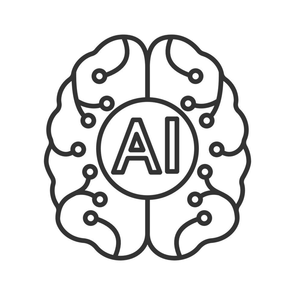 Artificial intelligence linear icon. Digital brain. Neurotechnology. Thin line illustration. AI. Contour symbol. Vector isolated outline drawing. Editable stroke