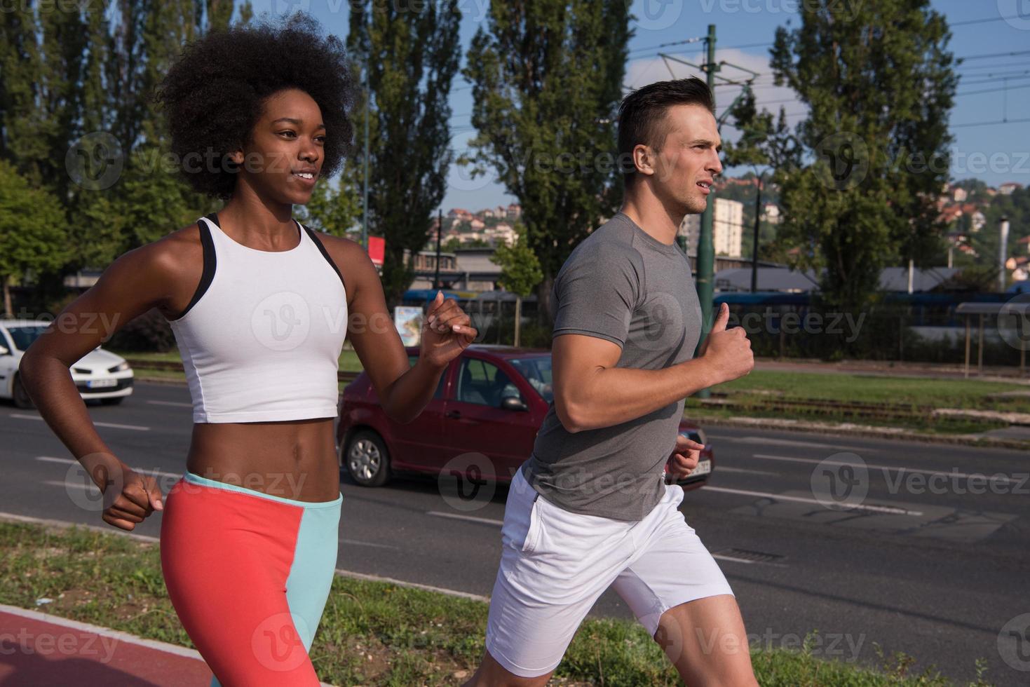 multiethnic group of people on the jogging photo