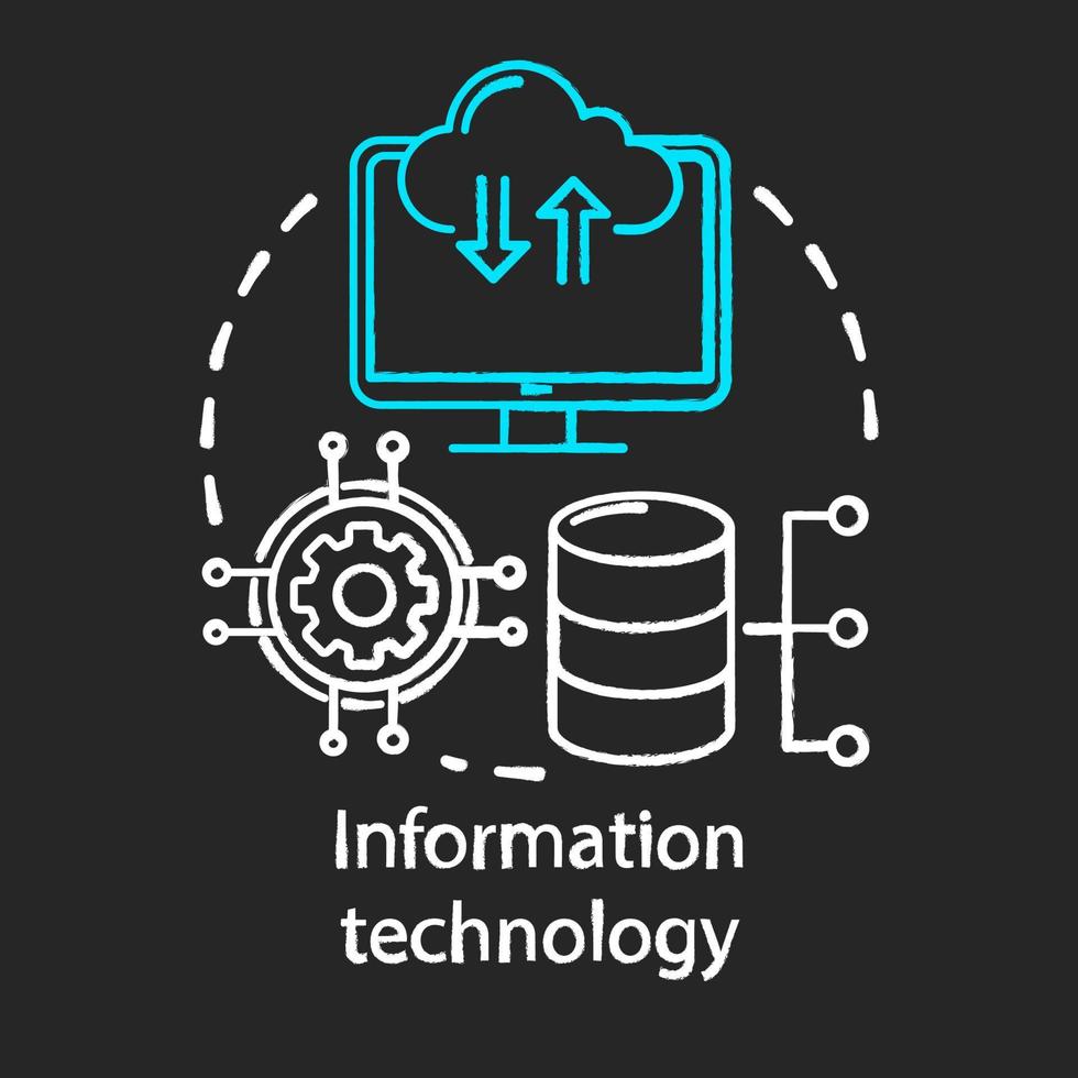 icono de concepto de tiza de tecnología de la información. Ciencias de la Computación. idea de estructuración, almacenamiento, recuperación y envío de información. ilustración de pizarra aislada vectorial vector