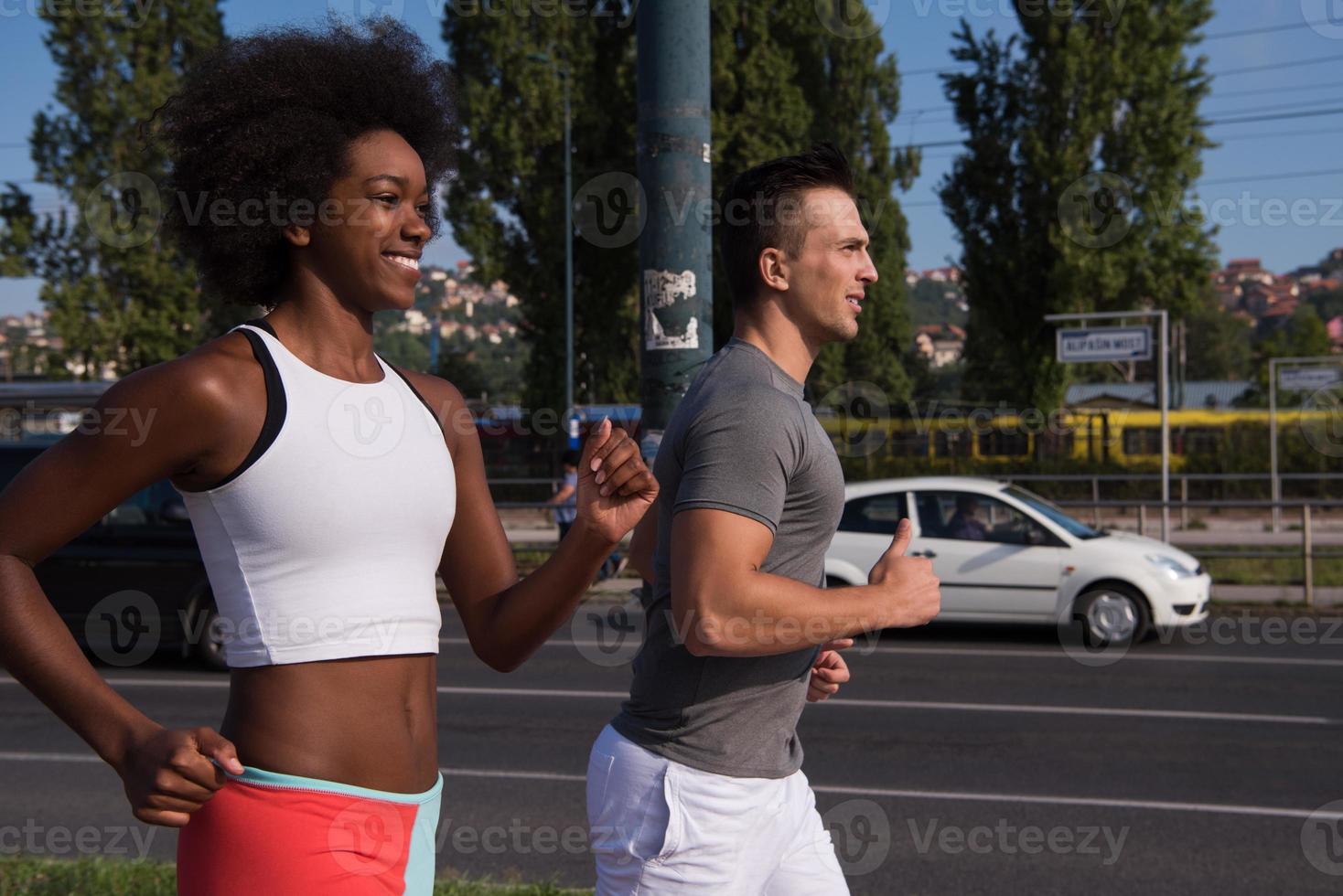 multiethnic group of people on the jogging photo