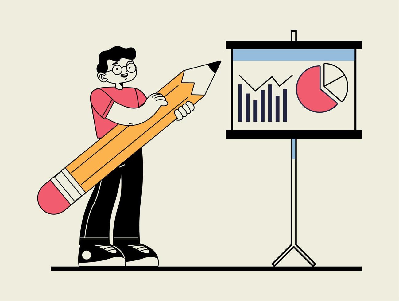 man with pencil and statistics vector