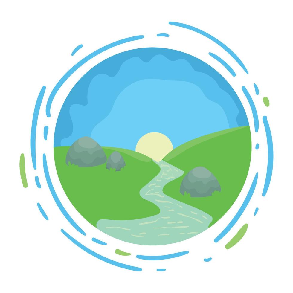 river and sun landscape vector