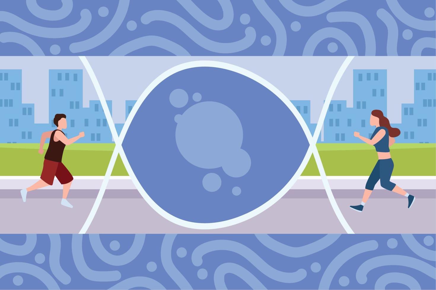 woman and man running vector