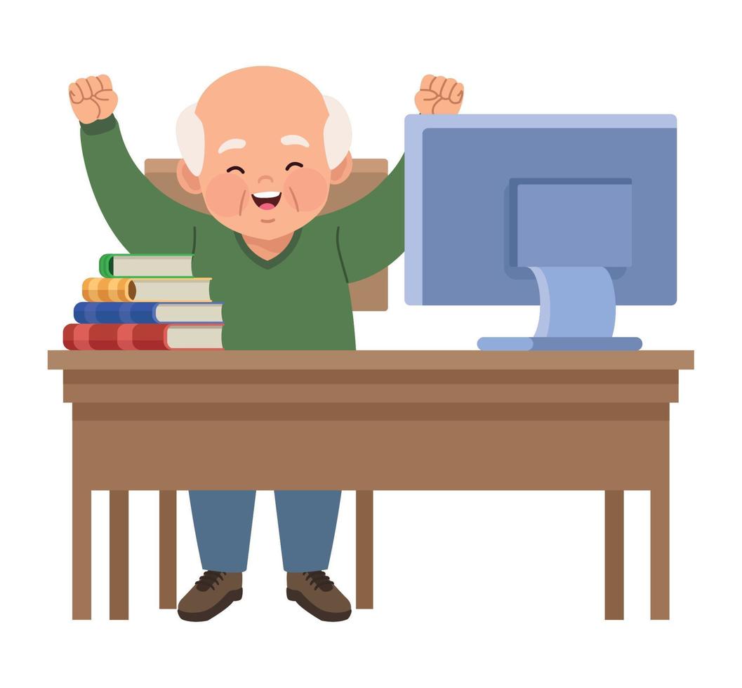old man with books vector