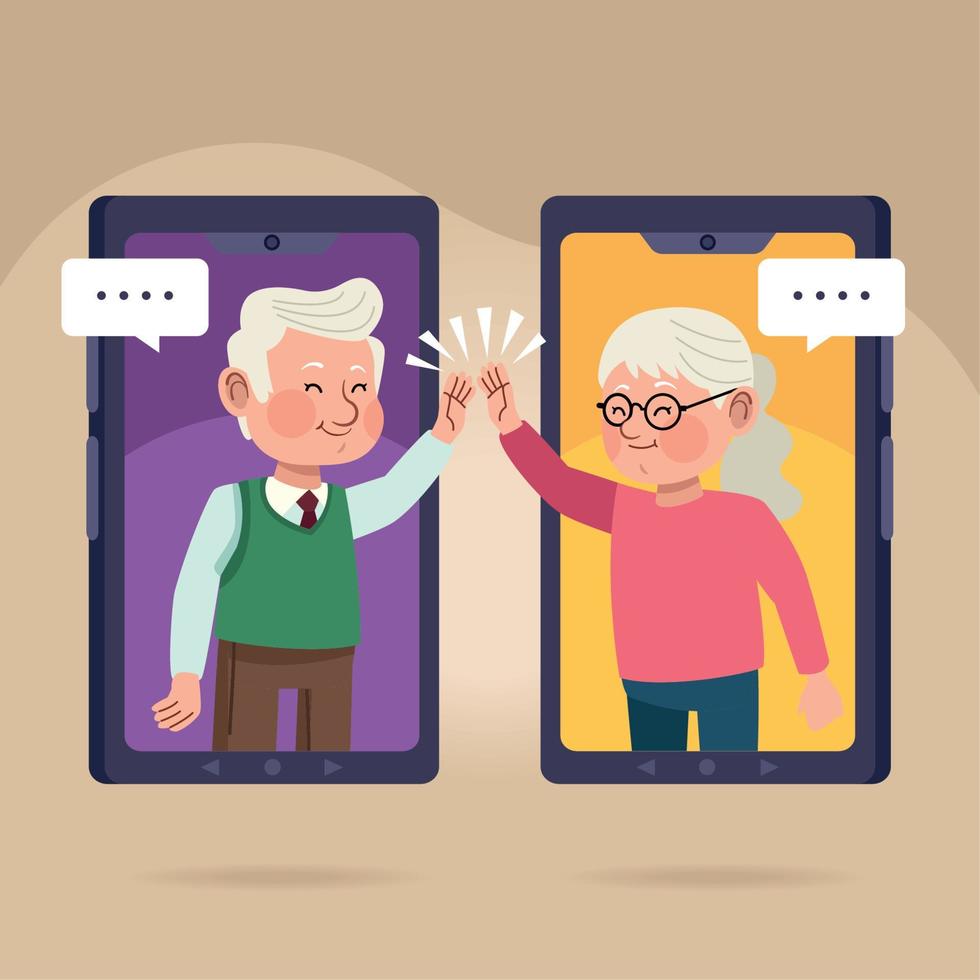 old couple in smartphones vector