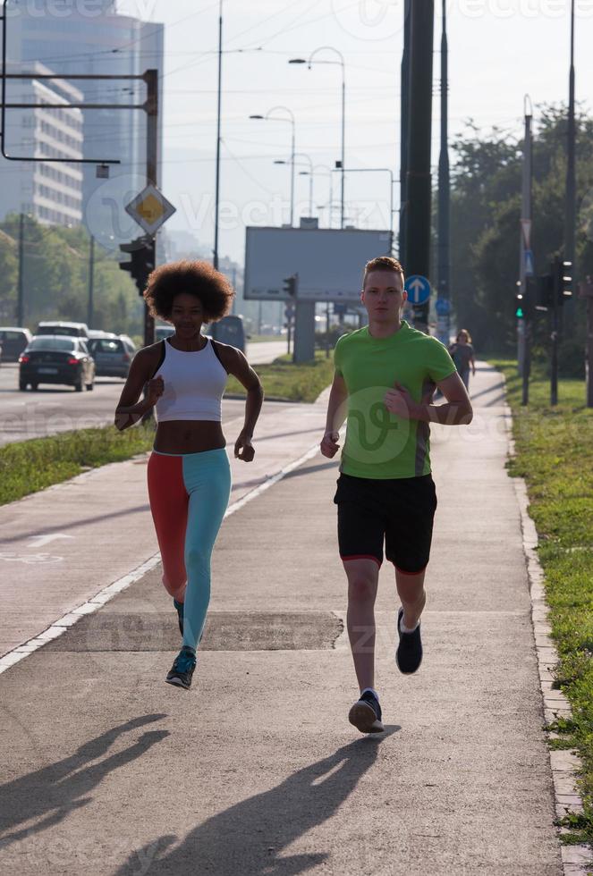 multiethnic group of people on the jogging photo