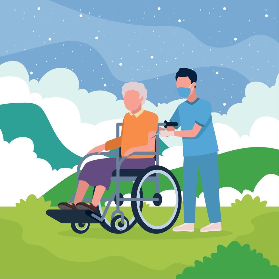 old woman and caregiver vector