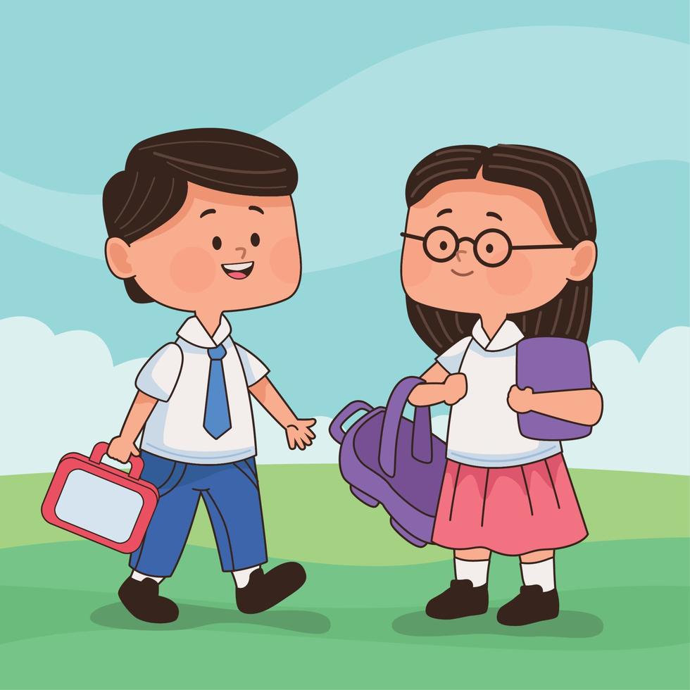 little students couple outdoor vector
