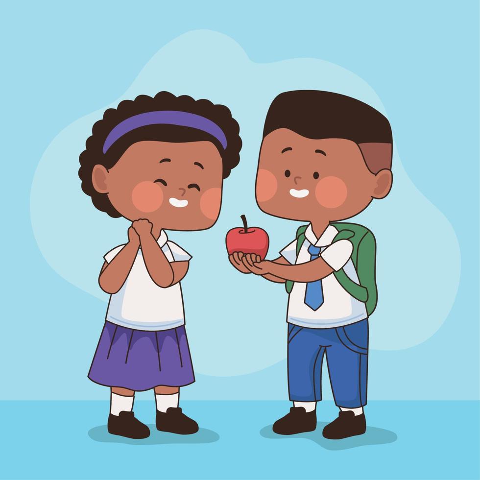 afro little students couple vector