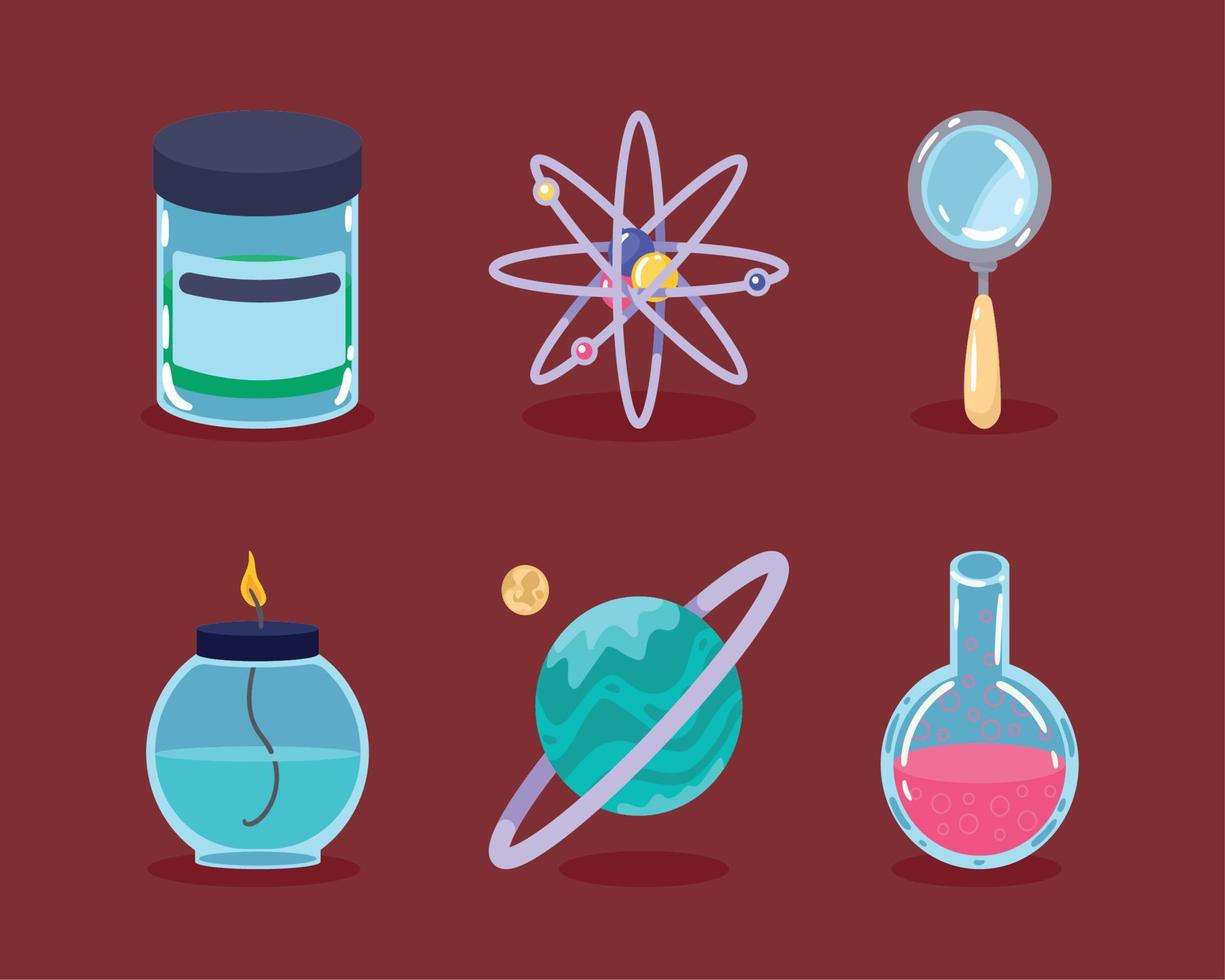 laboratorio de ciencias seis iconos vector