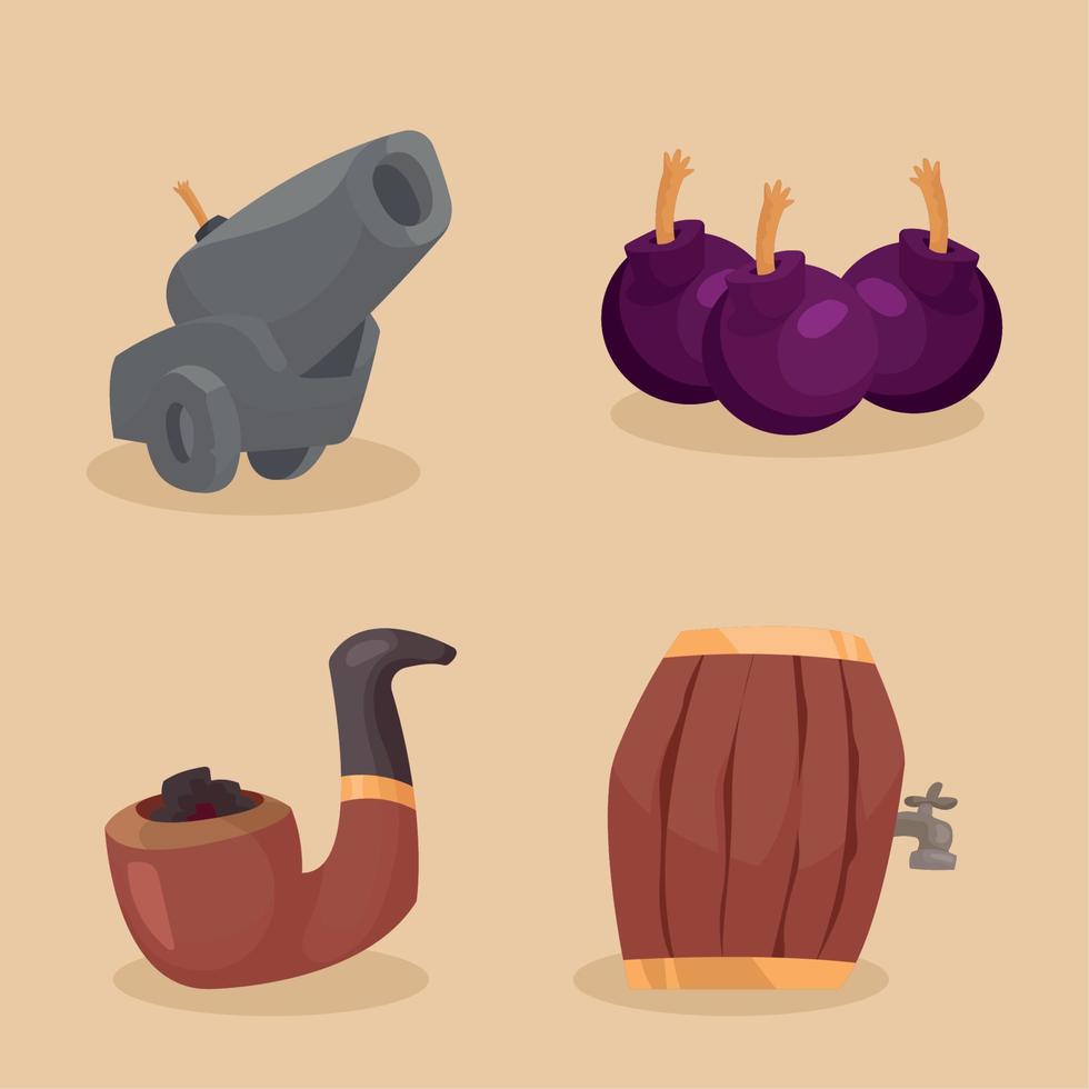 cuatro iconos de piratas vector