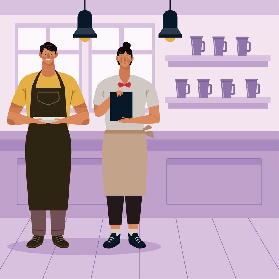 couple of restaurant workers vector