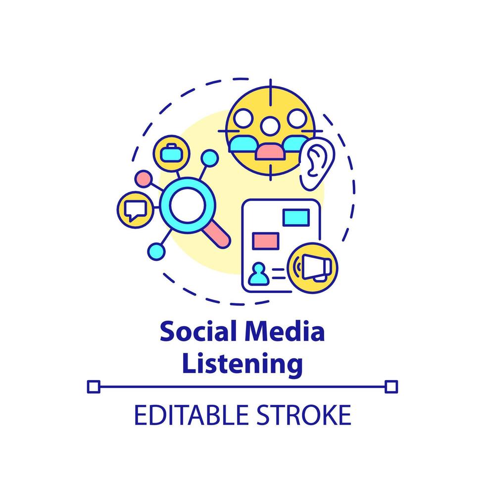 Social media listening concept icon. Market research. Identifying customer needs abstract idea thin line illustration. Isolated outline drawing. Editable stroke. vector