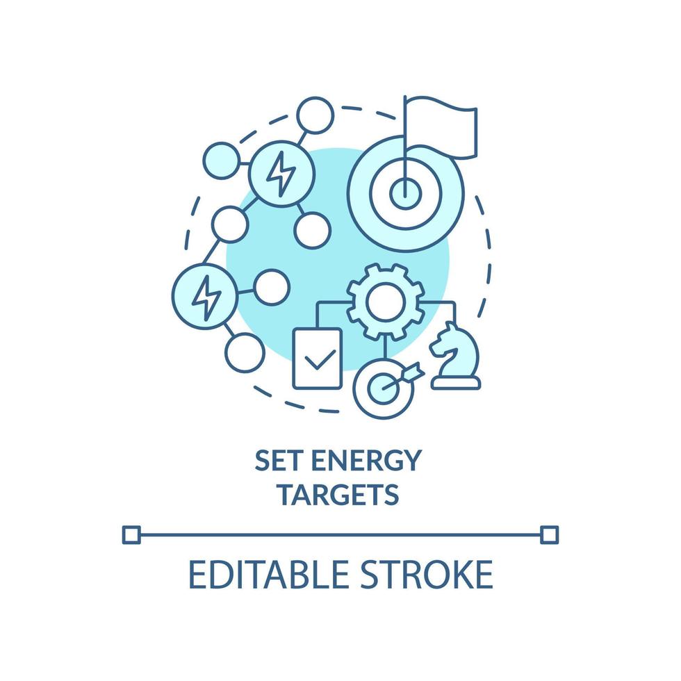 Set energy targets turquoise concept icon. Energy strategy abstract idea thin line illustration. Business objectives. Isolated outline drawing. Editable stroke. vector