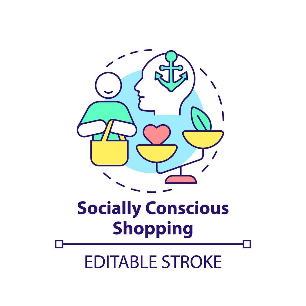 Socially conscious shopping concept icon. Customer behavior trend abstract idea thin line illustration. Isolated outline drawing. Editable stroke. vector