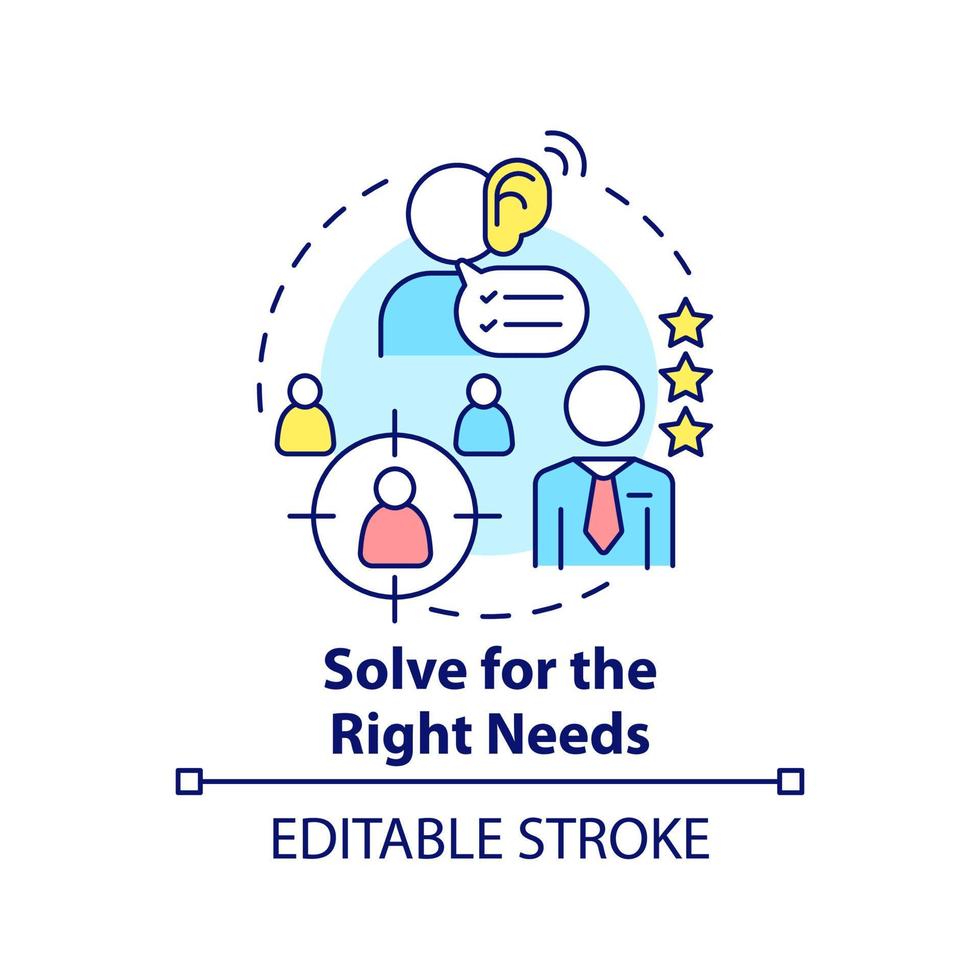 Solve for right needs concept icon. Clients priority. Solving for customer needs abstract idea thin line illustration. Isolated outline drawing. Editable stroke. vector