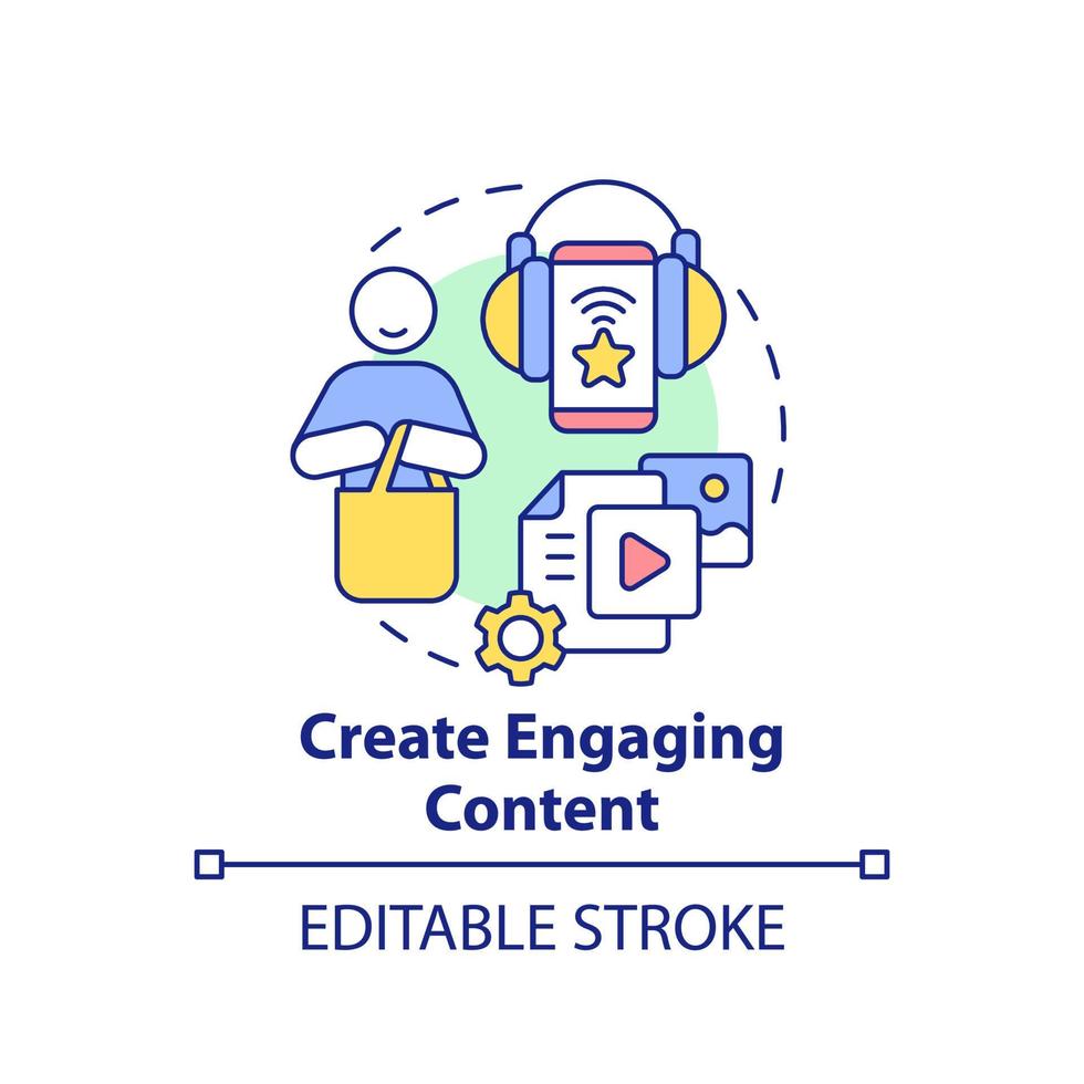 Create engaging content concept icon. Attractive ads. Customer attention span abstract idea thin line illustration. Isolated outline drawing. Editable stroke. vector