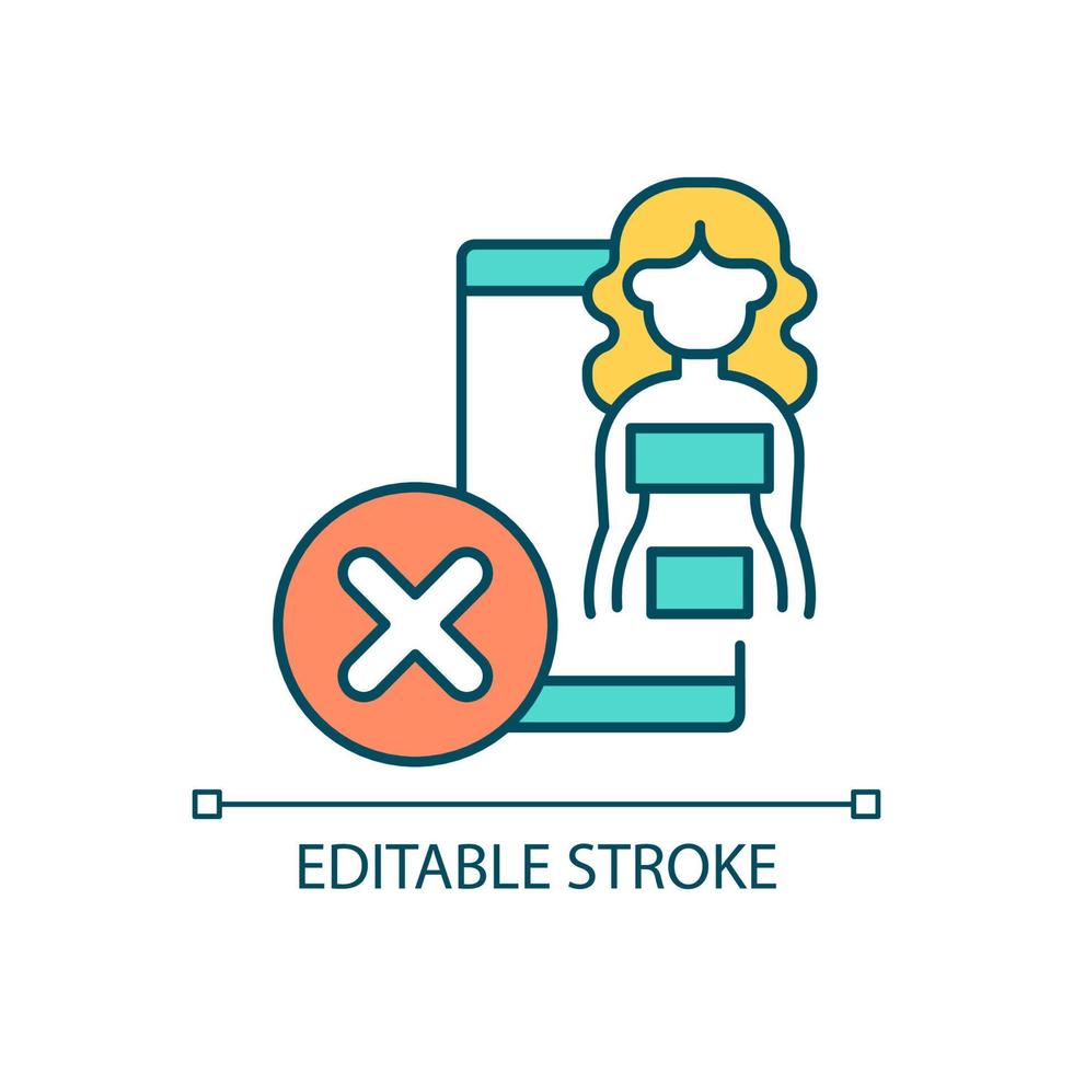 Do not post nude photos RGB color icon. Social media censorship. Netiquette rule. Naked woman picture. Isolated vector illustration. Simple filled line drawing. Editable stroke.