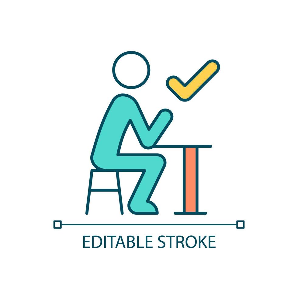 Watch you posture in restaurant RGB color icon. Table manners. Proper position. Public places behavior. Isolated vector illustration. Simple filled line drawing. Editable stroke.