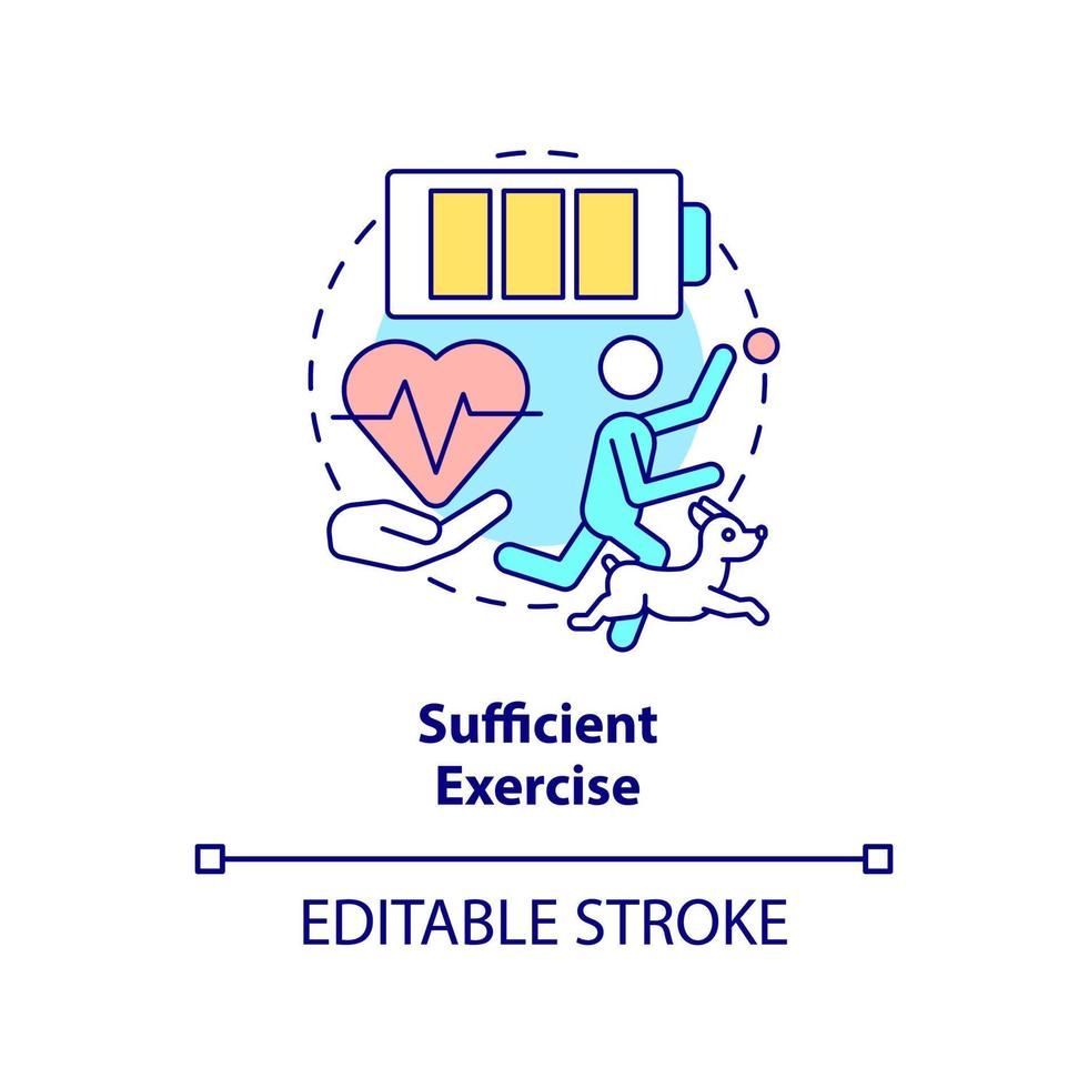 Sufficient exercise concept icon. Pet wellness tip abstract idea thin line illustration. Daily physical activity for dog. Isolated outline drawing. Editable stroke. vector