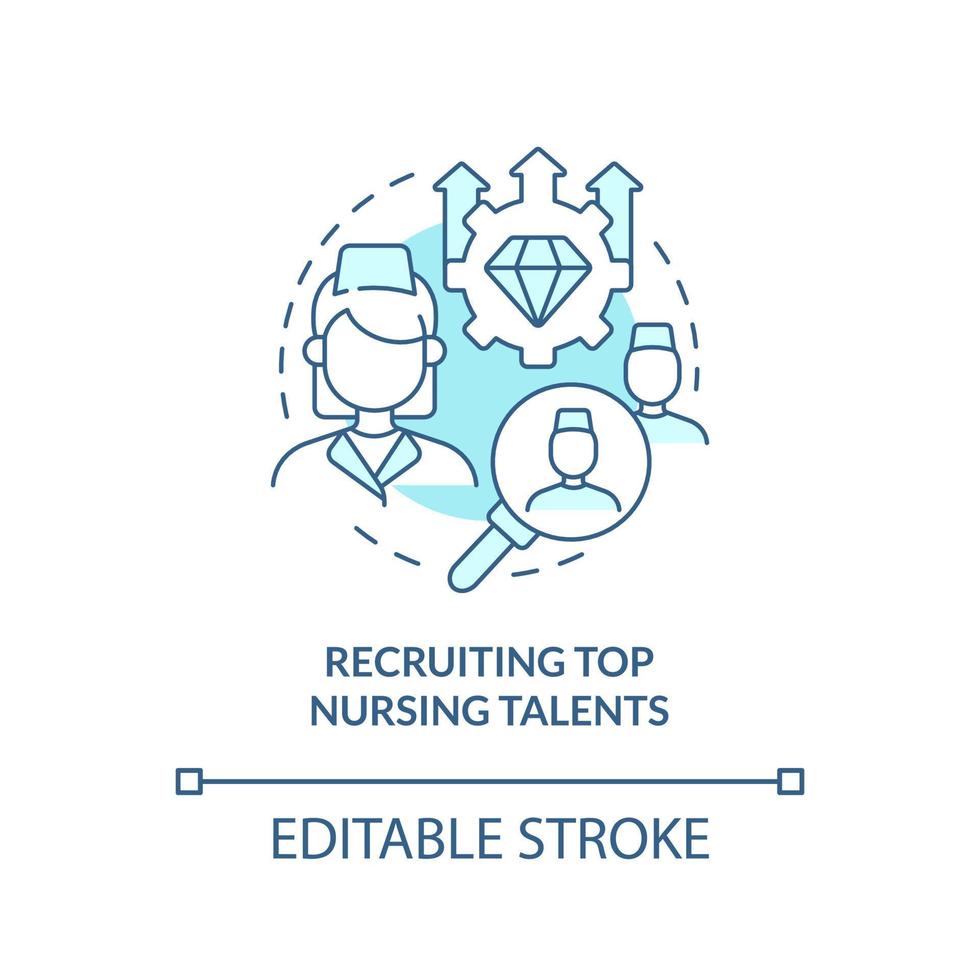 Recruiting top nursing talents turquoise concept icon. Medical management abstract idea thin line illustration. Isolated outline drawing. Editable stroke. vector