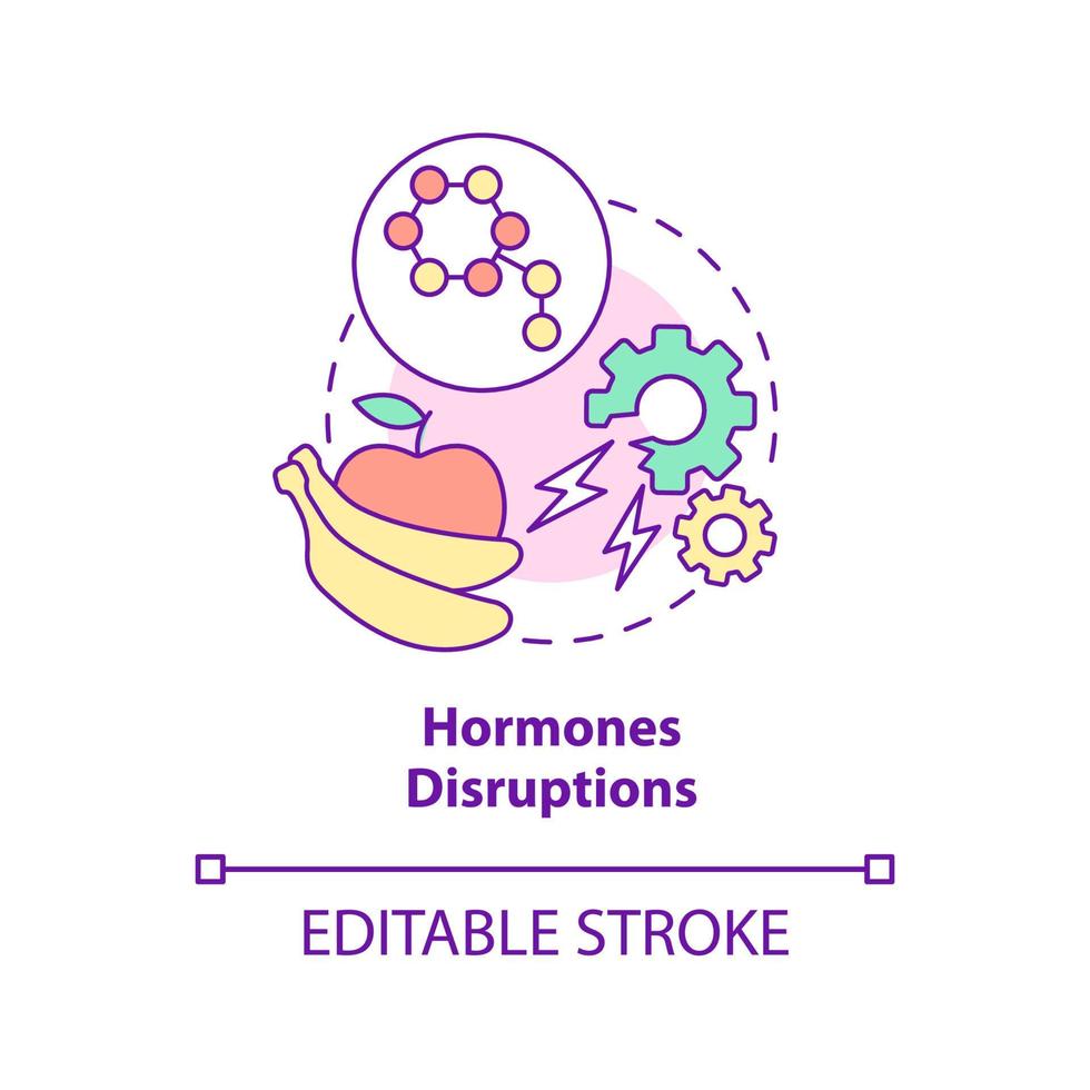 Hormones disruptions concept icon. Endocrine system problem. Side effect abstract idea thin line illustration. Isolated outline drawing. Editable stroke. vector